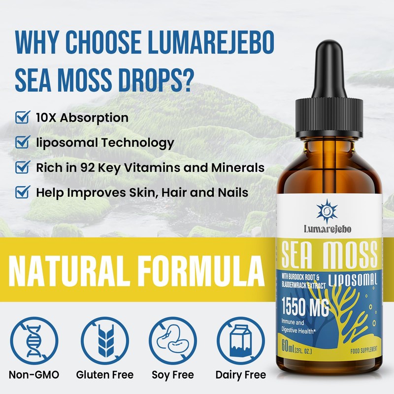 Liposomal Irish Sea Moss Drops 1550MG, with Burdock Root and