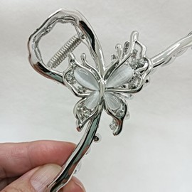 B/C Hair Claw Large Butterfly (Silver, Large)