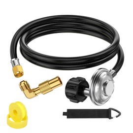 5 Feet Propane Regulator and Hose with Elbow Adapter for Blackstone 17 inch and 22 inch Table Top Griddle, Replacement Parts Connect to 5-40lb Propane Tank, 5471 Propane Adapter Hose & Regulator