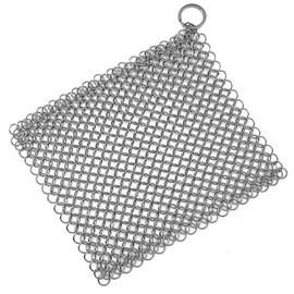 Cast Iron Scrubber 316 Stainless Steel Skillet Cleaner 8"x6" Chainmail Scrubber Scraper Chain Mail Link Scrub for Cast Iron Pre-Seasoned Pans, Griddles, BBQ Grills, and Pot Cookware Cleaning