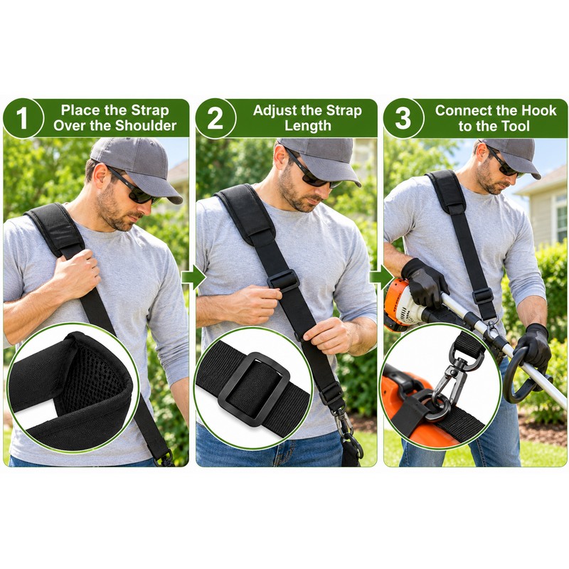 Adjustable Trimmer Shoulder Strap for Yard Work – Padded Support