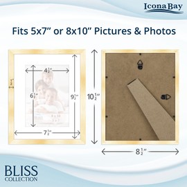 Icona Bay - 8x10 Gold Picture Frame with Removable Mat for 5x7 Photo - Modern Style Engineered Wood Frame - Table Top or Wall Mount - Bliss Collection