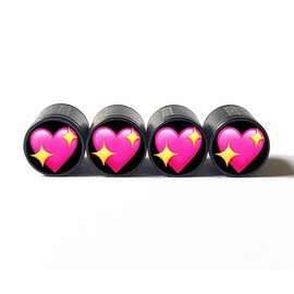 Sparkling Heart Tire Valve Caps - Black Aluminum - Set of Four
