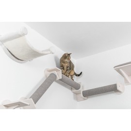 Trixie Cat Wall Furniture Set 6-7pc Cat Climbing Wall Set - Sisal Rope Scratching Posts, Elevated Bed, Corner Shelf, Steps - Gray/White