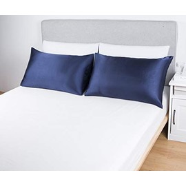 Lanest Housing Satin-Silk Pillowcase Queen, Blue Satin Pillowcase for Hair and Skin, Breathable, Super Soft, Cooling Pillow case Queen-Standard Size, Navy Blue