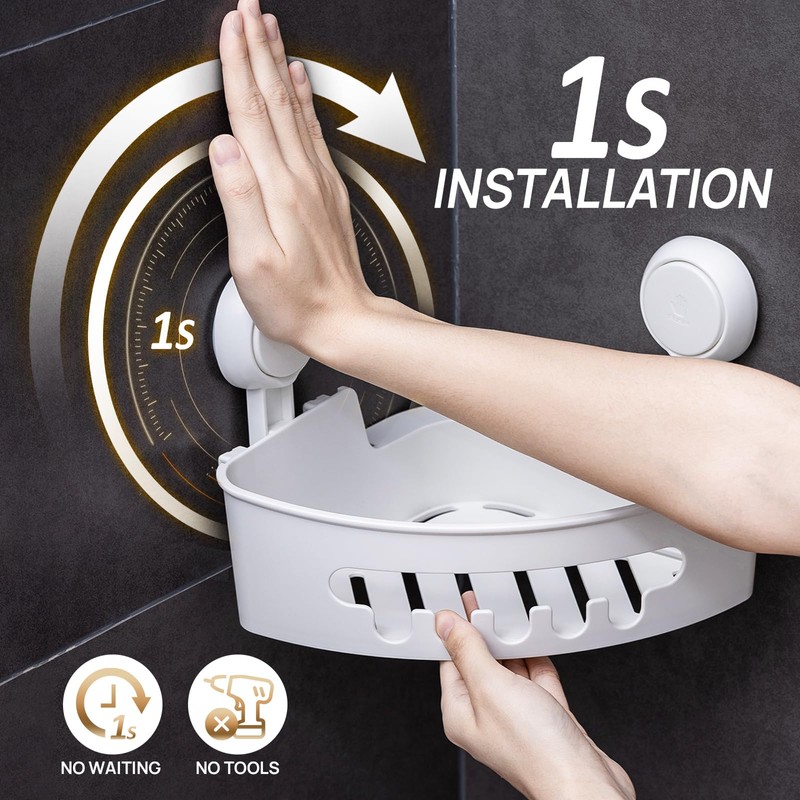 LEVERLOC Suction Cup Shower Shelf, Corner Shower Caddy 2 Pack