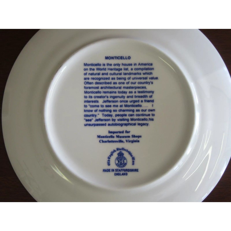 7" Blue & White MONTICELLO Souvenir Plate OLD ENGLISH STAFFORDSHIRE