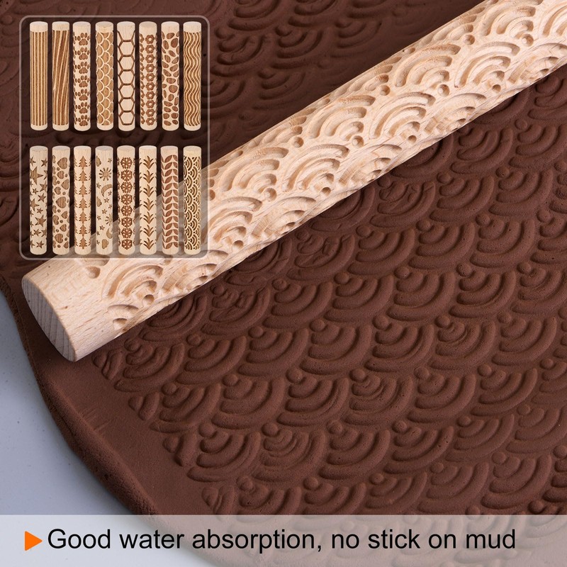 HARFINGTON Wood Clay Roller 4" Straight Lines Pattern Rolling Pins