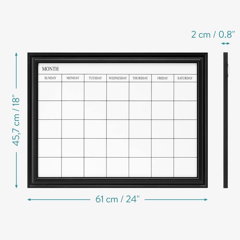 Navaris Framed Calendar Whiteboard for Wall - 18" x 24"