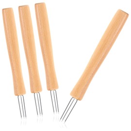 com-four® 4 x jacket potato forks with 3 prongs, made of 430 stainless steel and beech wood, reusable, extra large, ergonomic corn skewer and peeling aids (04 pieces, long wood)