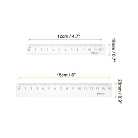 sourcing map 2 in 1 Set Straight Plastic Ruler 12 cm and 15 cm Metric Plastic Clear Measuring Tool for Classrooms Home Office