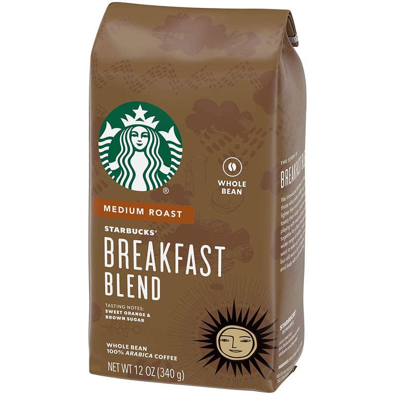 Starbucks Breakfast Blend Coffee (Medium), Whole Bean, 12-Ounce Bags (Pack