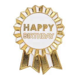 Talking Tables Happy Birthday Badge, Gold and White Enamel Metal Rosette, Reusable, Accessories for Girls, Adults, Children, 16th, 18th, 21st Party Supplies, 4.5 cm Diameter