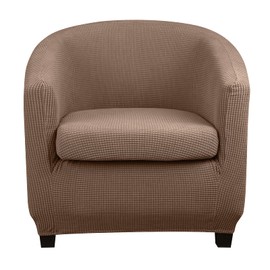 Lellen Club Chair Slipcover with Seat Cushion Cover Round Tub Accent Armchair Cover Reusable Sofa Stretch Covers for Living Room Bedroom Office Dining Room Barrel Chair Protector（Khaki Suit ）