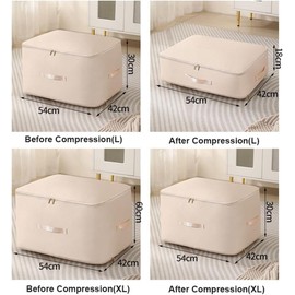 Ultra Space Saving Self Compression Organizer,Blanket Organizers And Storage,Space Bags, Organizer Bags for Comforters,Clothes,Winter Clothes Storage (Beige, L(54 * 42 * 30CM))