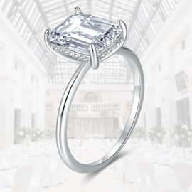 JIARUI Diamond Ring for Women 4ct Cubic Zirconia Sterling Silver Ring Engagement Ring Gifts Size 8