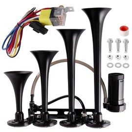 Train horn kit, .ultra loud dB. The Air horn with compressor is suitable for pickup/motorhome/SUV/truck/train 12V 150db and other vehicles (4-Trumpet)