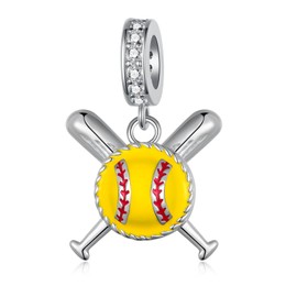 Softball Charms 925 Sterling Silver Softball Charm for Bracelets Sports Charms Softball Jewelry Sport Softball Gifts for Women, 15*15mm, Sterling Silver, No Gemstone