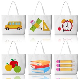 Bencailor 6 Pcs Back to School Gift Bags Canvas Tote Bags Bulk Cute Libary Book Stationery Handbags for First Day of School Gift, Teacher, Librarian, Bookish, Readers, Students Classroom Party Favors