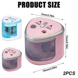 Pack of 2 Electric Sharpeners, Double Hole 6-8 mm and 9-12 mm Electric Sharpener for Children, Electric Universal Sharpener, Electric Sharpener for Schools, Households (Blue + Pink)