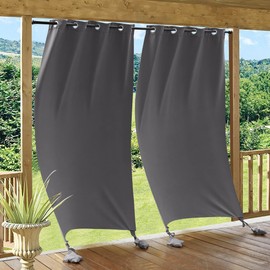 RYB HOME Windproof Outdoor Curtains - 2 Panels Blackout Waterproof Curtains with Weighted Bags, Thermal Privacy UV Protection for Hot Tub, Pool Deck Canopy, Patio, 52 Width x 108 Length, Grey