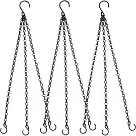 Heybe 24 Inch Hanging Basket Chains with Hooks, 3 Point Hanging Flower Pot Chains 3 Leads,Set of 3, Black (24inch, 3 Point)