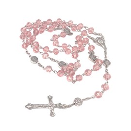 52 cm Length Rosarys Beads, Pink Rosary Beads Catholic Women and Kids, Rosary Necklace for First Holy Communion, Baptism, Mother’s Day, Father’s Day, Prayer Bead Necklace