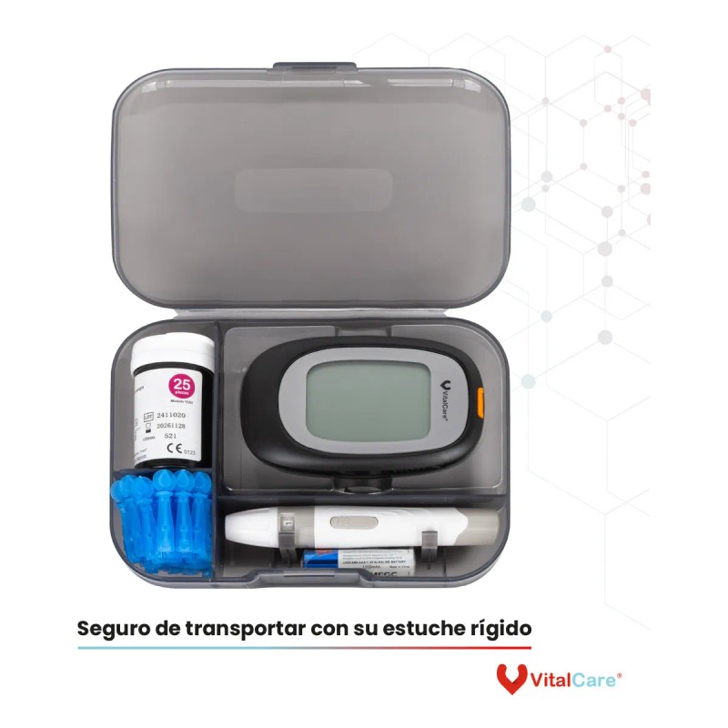 Kit Glucómetro 310 Vitalcare Con 50 Tiras + 100 Lancetas