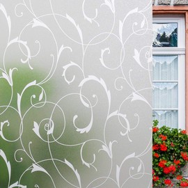 LEMON CLOUD Window Privacy Film, No-Adhesive Static Decorative Window Film, Frosted Stained Glass Window Cling Leaf Design (17.5In. by 78.7In, White Leaf)