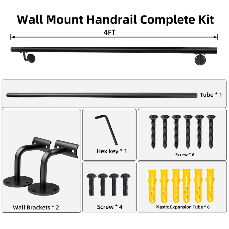 Purife 48 Inch Black Square Pipe Staircase Handrails - 4
