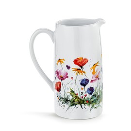 DEMDACO Dean Crouser Wildflowers Vibrant Watercolor Style Design Multicolor 50 Ounce Ceramic Stoneware Water Pitcher Carafe Decanter Serveware Container, Flower Vase, Centerpiece Décor
