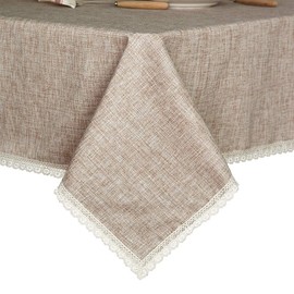 Glory Season Linen Rustic Burlap Washable Tablecloth,Solid Heavy Weight Tan 55 x 70 Rectangle Overlay Lace Edge Table Cover for Kitchen Dinning Decoration …