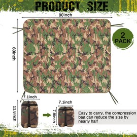 Barydat 2 Pack Woobie Military Poncho Liner 80 x 60 Inch Woobie Blanket Waterproof Thermal Poncho Liner with Bag Camo for Outdoor Camping Hunting Hiking (Woodland)