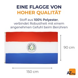 AZ FLAG PARAGUAY FLAG 3' x 5' - PARAGUAYAN FLAGS 90 x 150 cm - BANNER 3x5 ft Light polyester