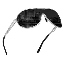 TEAPLMTT Retro Oversized Aviator Polarized Sunglasses for Men Metal Frame Ultra Light(Sliver Frame/Grey Lens)