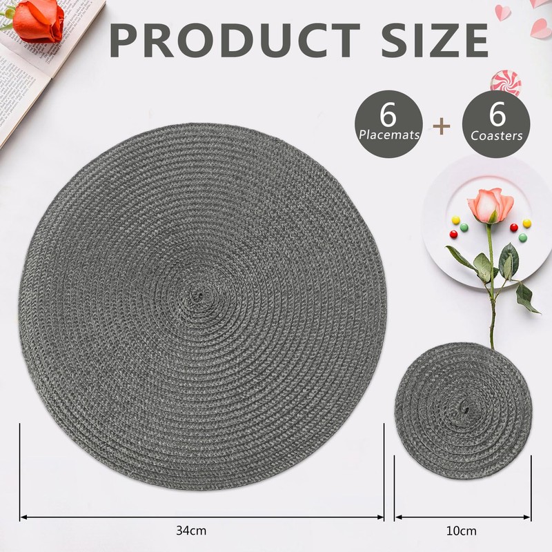 Homcomodar Round Table Place Mats Set of 6 Heat Resistant