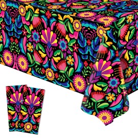 Buxiuer Mexican Cinco De Mayo Tablecloth Plastic Dia De Los Muertos Decoration Disposable Table Cover Fiesta Party Supply Home Kitchen Decor 54 x108 Inch -Pack of 2