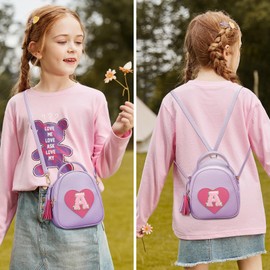 KKXIU Purse Gifts for Girls Cute Little Girl Crossbody Bag Heart Kids Small Backpack with Tassel (Purple-A)