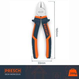Presch Side Cutter 160mm Straight - Professional Cable Cutter Hardened with Multi-Component Handle - Heavy Duty Craft and Florist Wire Cutters