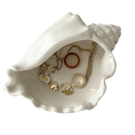 Seashell Decorative Bowl, Shell Dish Tray Ceramic Bowl Decor, Seashell Jewelry Dish Tray, Decorative Candy Bowl Coastal Centerpieces for Tables, Shell Conch Shape Jewelry Tray Ocean Style