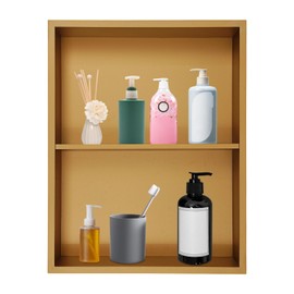 WsrrLun Recessed Shower Niche, 14x18 Inch Stainless Steel Shower Storage Niche, 2 Tier Wall Mounted Storage Shelf for Bathroom Kitchen Hallway, 22lb Capacity (Gold)