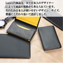 Legare Business Card Holder, Men's Card Case, Two-Tone Genuine Leather, Carbon Leather, Carbon Black x Yellow