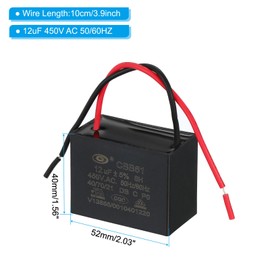 PATIKIL CBB61 Ceiling Fan Capacitor, 2Pcs 12uF 450V AC 50/60HZ with 2 Wires for Air Conditioner Fan Motor Star Run Capacitors 52 x 40 x 40mm