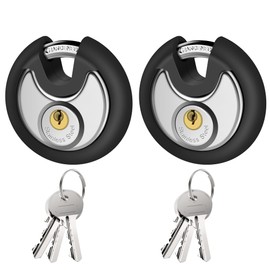 Puroma Keyed Padlock, Stainless Steel Discus Lock Heavy Duty Locks with 6 Keys, Waterproof and Rustproof Storage Lock with Rubber Bumper for Warehouse, Garage, Storage Locker, and Outdoors (2 Pack)