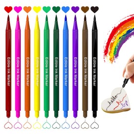 Fanika 10Pcs Edible Markers for Cookie Decorating, Upgrade Double Side Ultra Fine Tip Food Coloring Pens for Cakes Decorating,Fondant,Easter Eggs,Macaron,Frosting - With Black Edible Markers Set