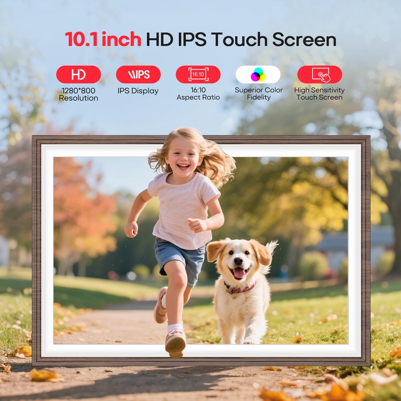 Frameo 10.1" Wood WiFi Digital Picture Frame with 32GB Memory,