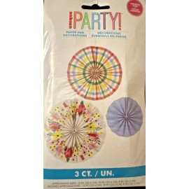 Unique Set of 3 Hanging Paper Fans Summer Pastel Floral Plaid Party Decorations