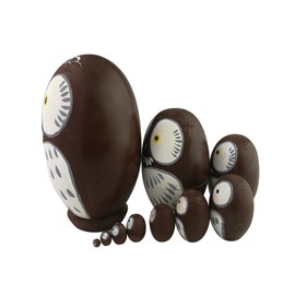 Adorable Lovely Animal Theme Big Round Eyes Brown Wise Owl Egg Shape Wooden Handmade Nesting Dolls Matryoshka Dolls Set 10 Pieces For Kids Toy Birthday Home Kids Room Decoration