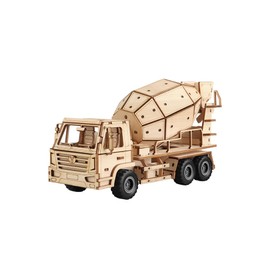 Wooden 3D Puzzle Concrete Mixer Truck Model Kit, DIY Construction Toy, 25.5 x 9 x 13 cm, with Gear Drive