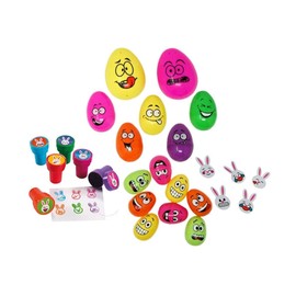 Funny Faces Plastic Egg Bundle - 15 Eggs with 6 Stamps and Bonus Stickers; Fillable Easter Party